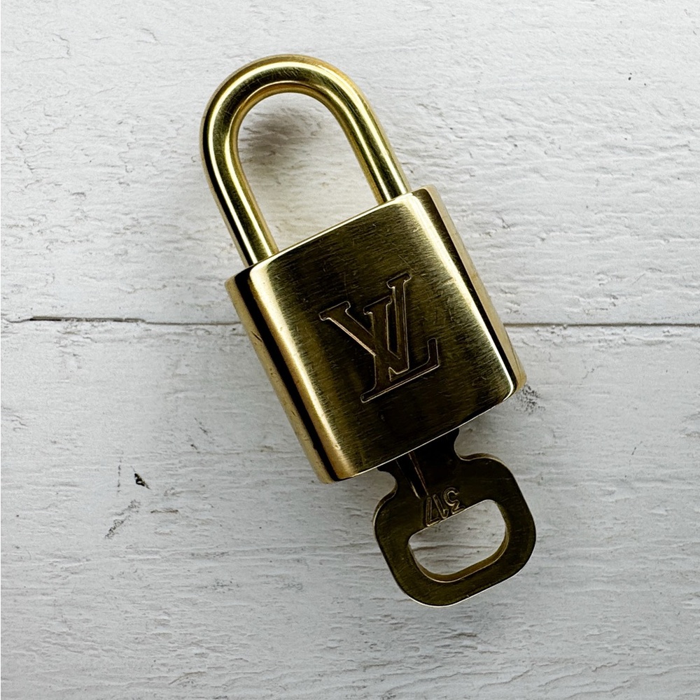 Louis Vuitton Gold Tone Padlock & Key Set #317 Made in France Authentic - Picture 2 of 6